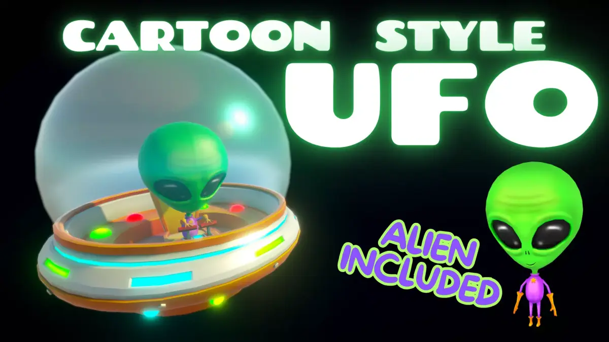 Cartoon Style UFO Alien Included 3D game assets Low-poly 3D model