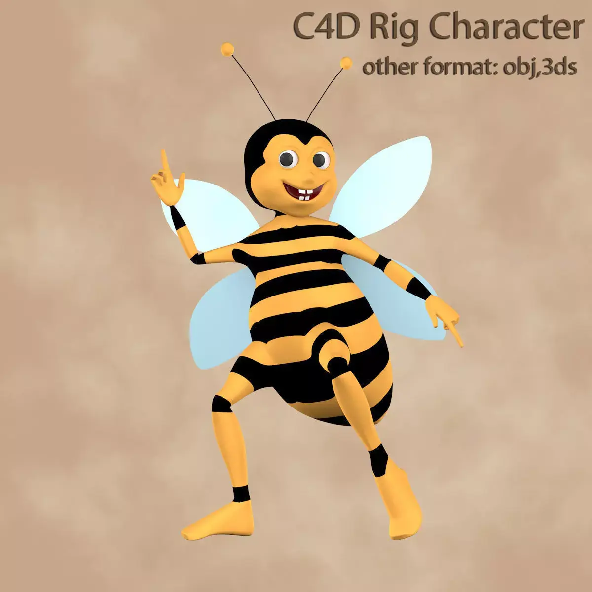 Bee Rigged Character Low-poly 3D model