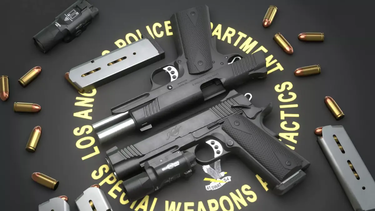 Kimber Custom TLE RL II 1911 and SureFire X300U-B - Game Asset Low-poly 3D model