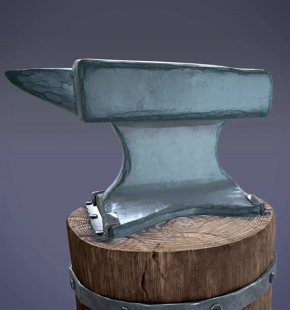 Low Poly Anvil wooden barrel with hammer Low-poly 3D model