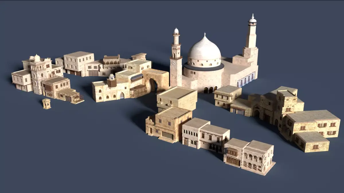 ancient arabian buildings Low-poly 3D model