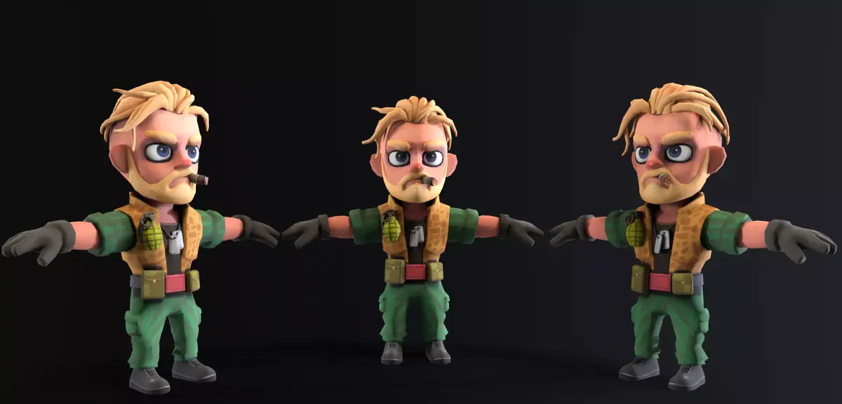 Low poly cartoon character Army Sergeant Low-poly 3D model