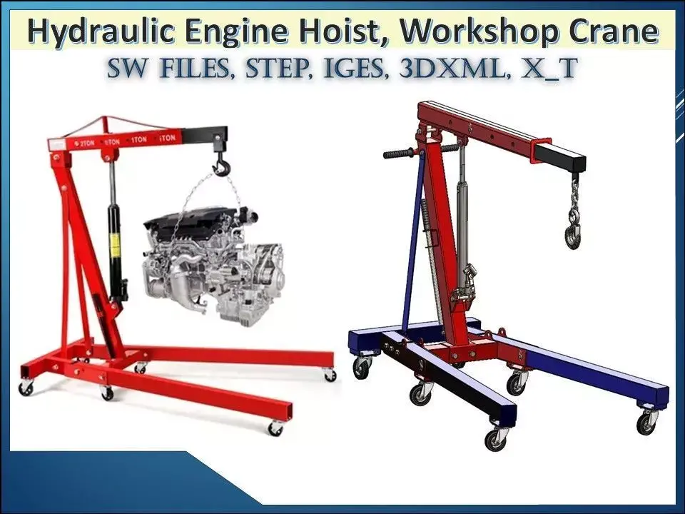  Hydraulic Engine Hoist Workshop Crane with Wheels 3D model