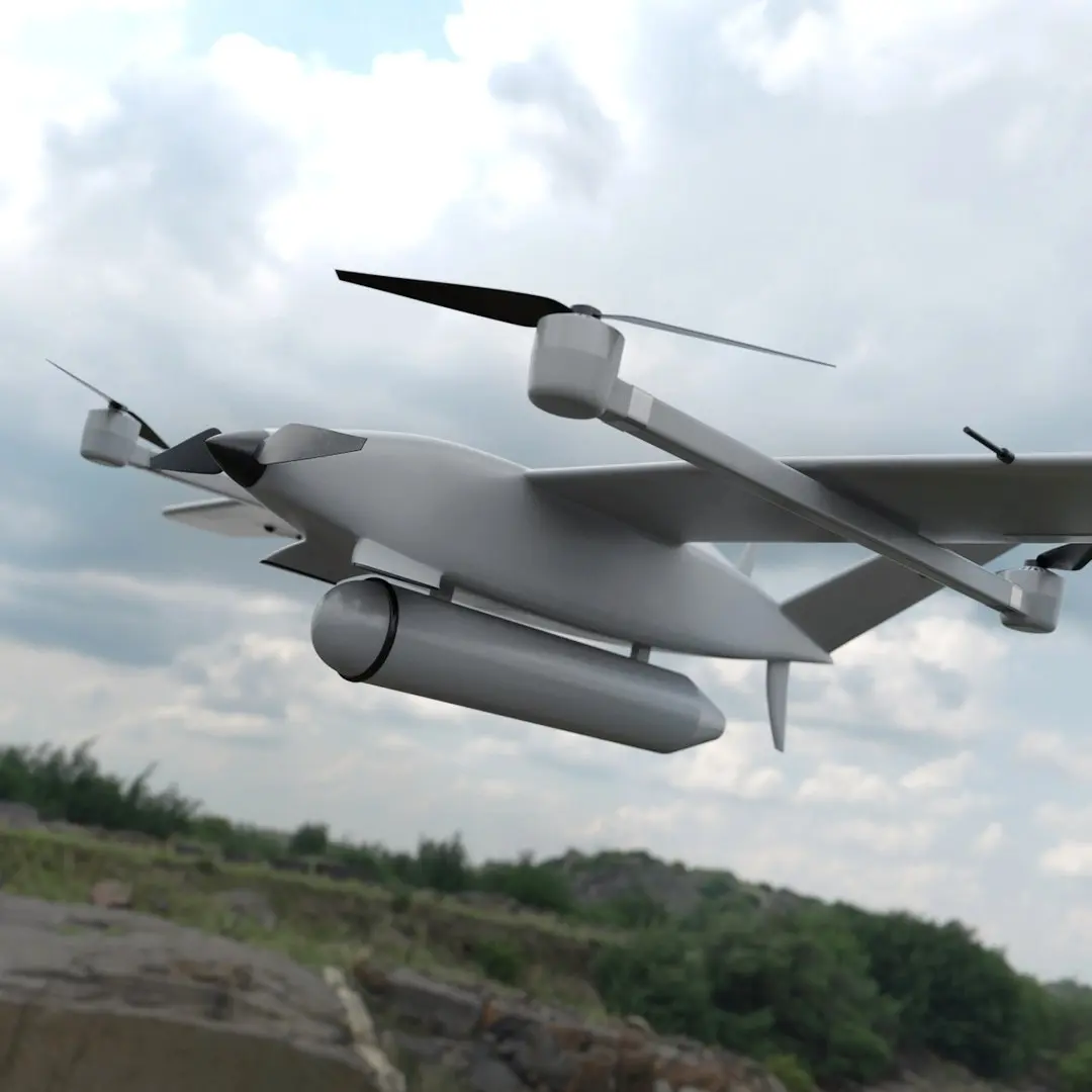 Hybrid VTOL UAV with Radar Equipment Gray Rigged for Cinema 4D 3D model