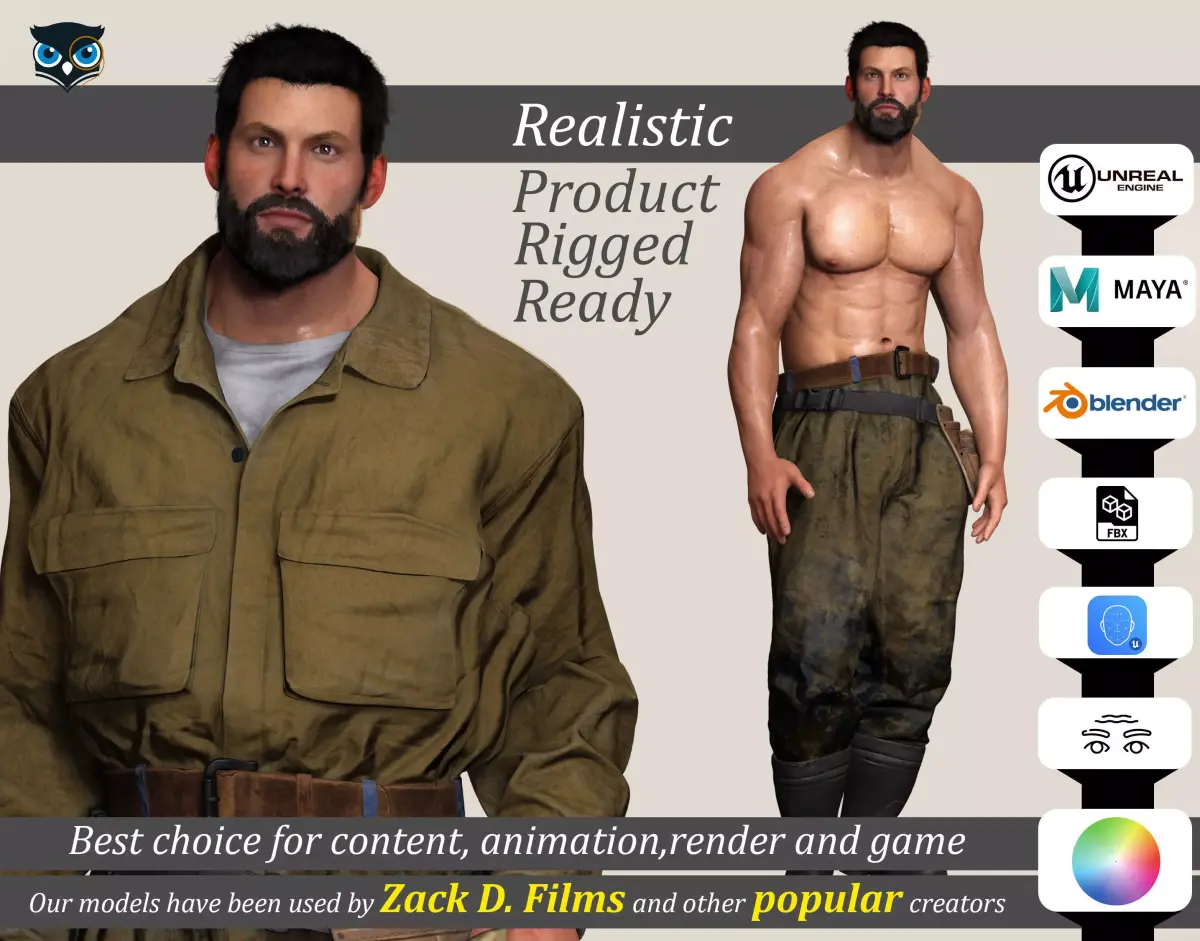 Rick Military Mechanic Game-Ready Repairman Character Low-poly 3D model