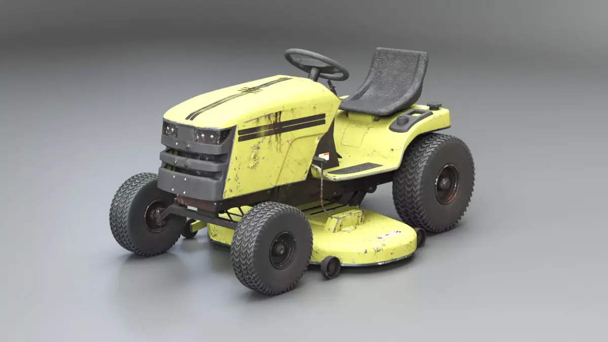Old Ride-On Lawn Mower Realistic Garden Tractor PBR Textures Low-poly 3D model