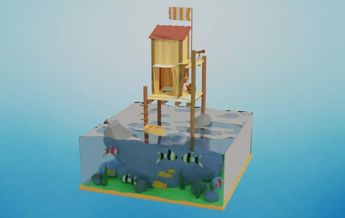 Low Poly Hut on the Ocean 3D Model Low-poly 3D model