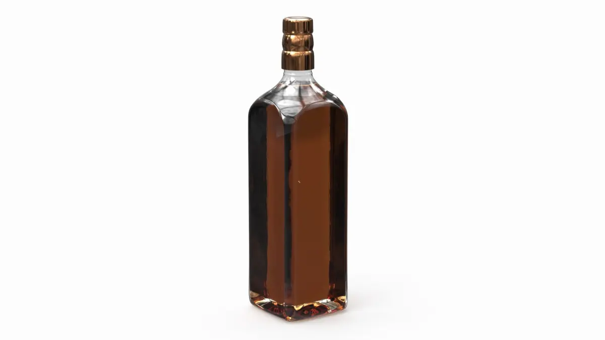 Amber Liquor Bottle No Label with Metallic Copper Cap 3D model
