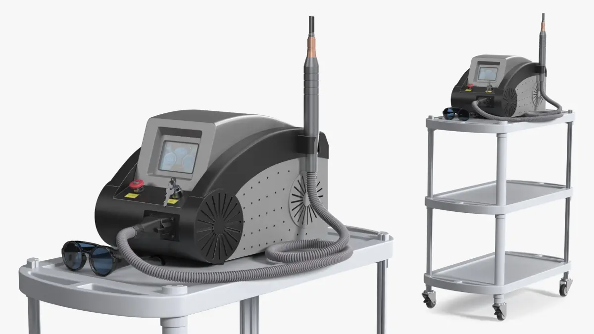 F-Beauty Tattoo Removal Laser Black on Medical Cart with Glasses 3D model