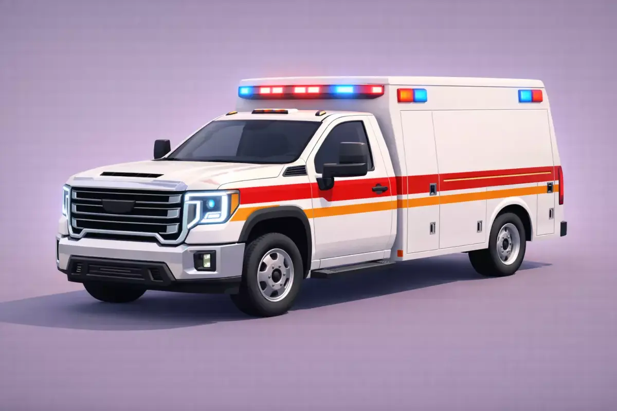 Low Poly Pickup Ambulance Emergency Vehicle PBR Texture Low-poly 3D model
