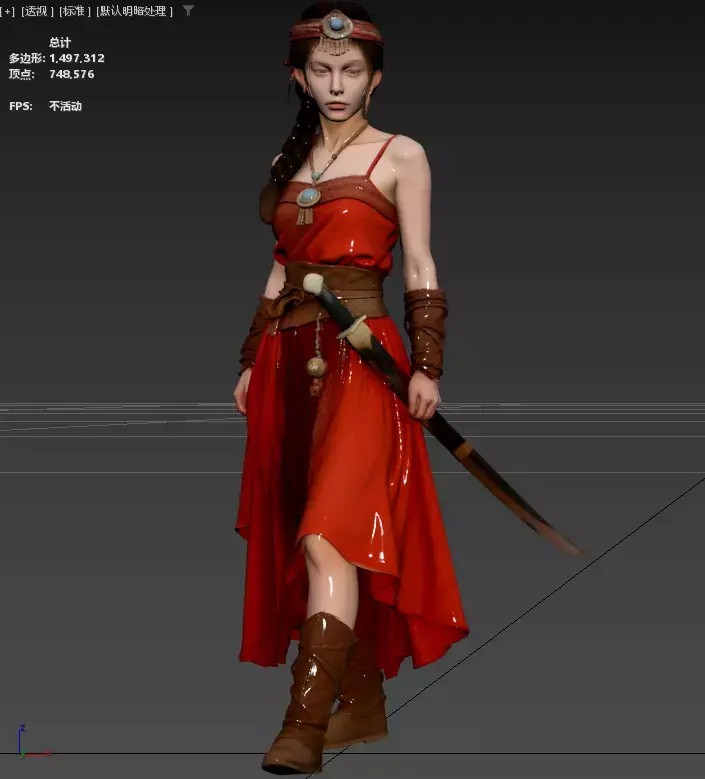 Chinese style - Ethnic costumes - Girl with a knife 3D model
