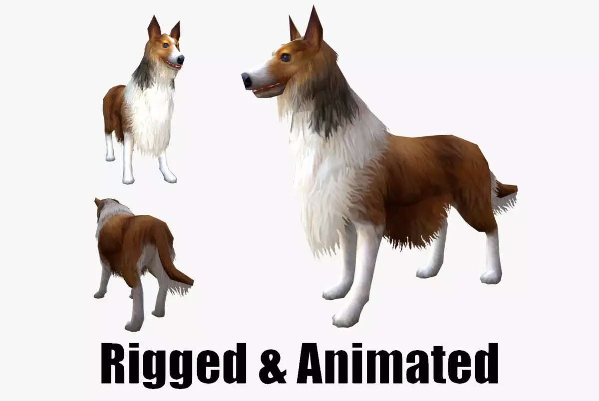 low-poly animated dog Rough Collie  Low-poly 3D model