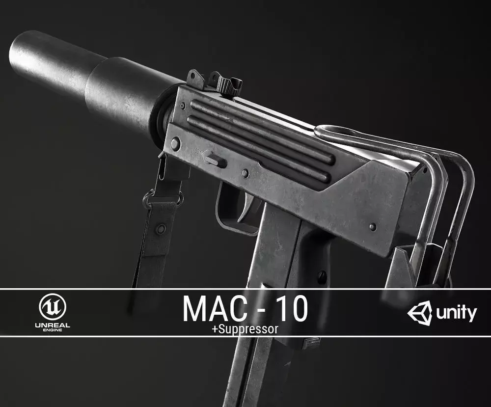 PBR MAC-10 and Suppressor Low-poly 3D model