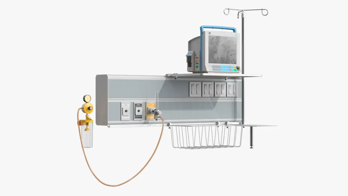 Hospital Bed Headwall System with Monitor and Suction Unit 3D model