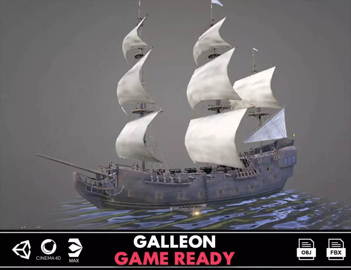 Sailboat Galleon - GameReady Low-poly 3D model