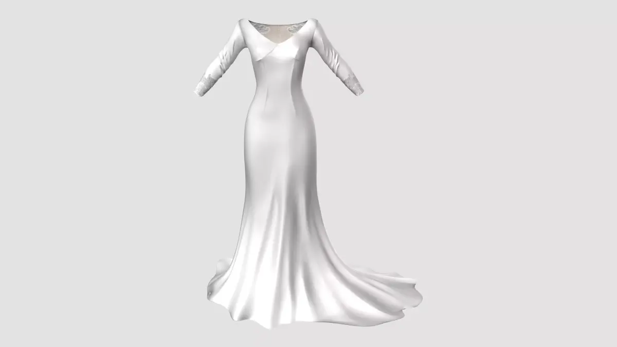 Wide Neck Sheer Back Bridal Gown White Dress Low-poly 3D model