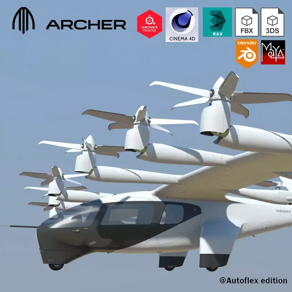 Archer Midnight EVTOL Extended version Low-poly 3D model