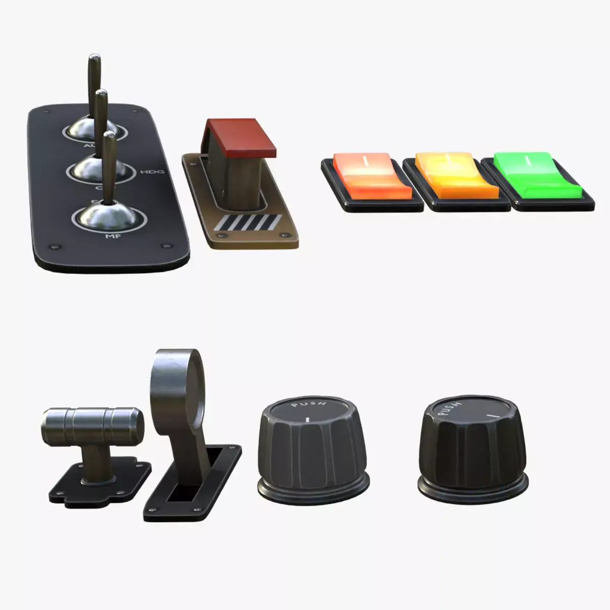 Control Panel Set - OnOff Switch -  Button - Rotary Knob Low-poly 3D model