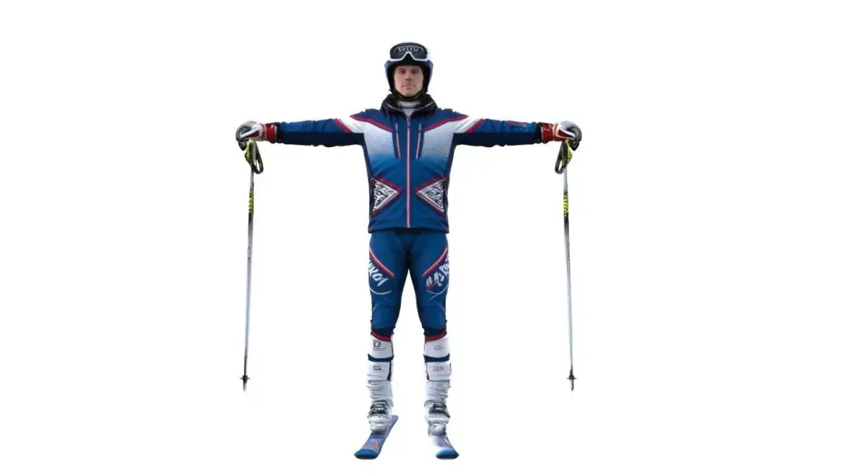 skier t-pose 3D model Low-poly 3D model