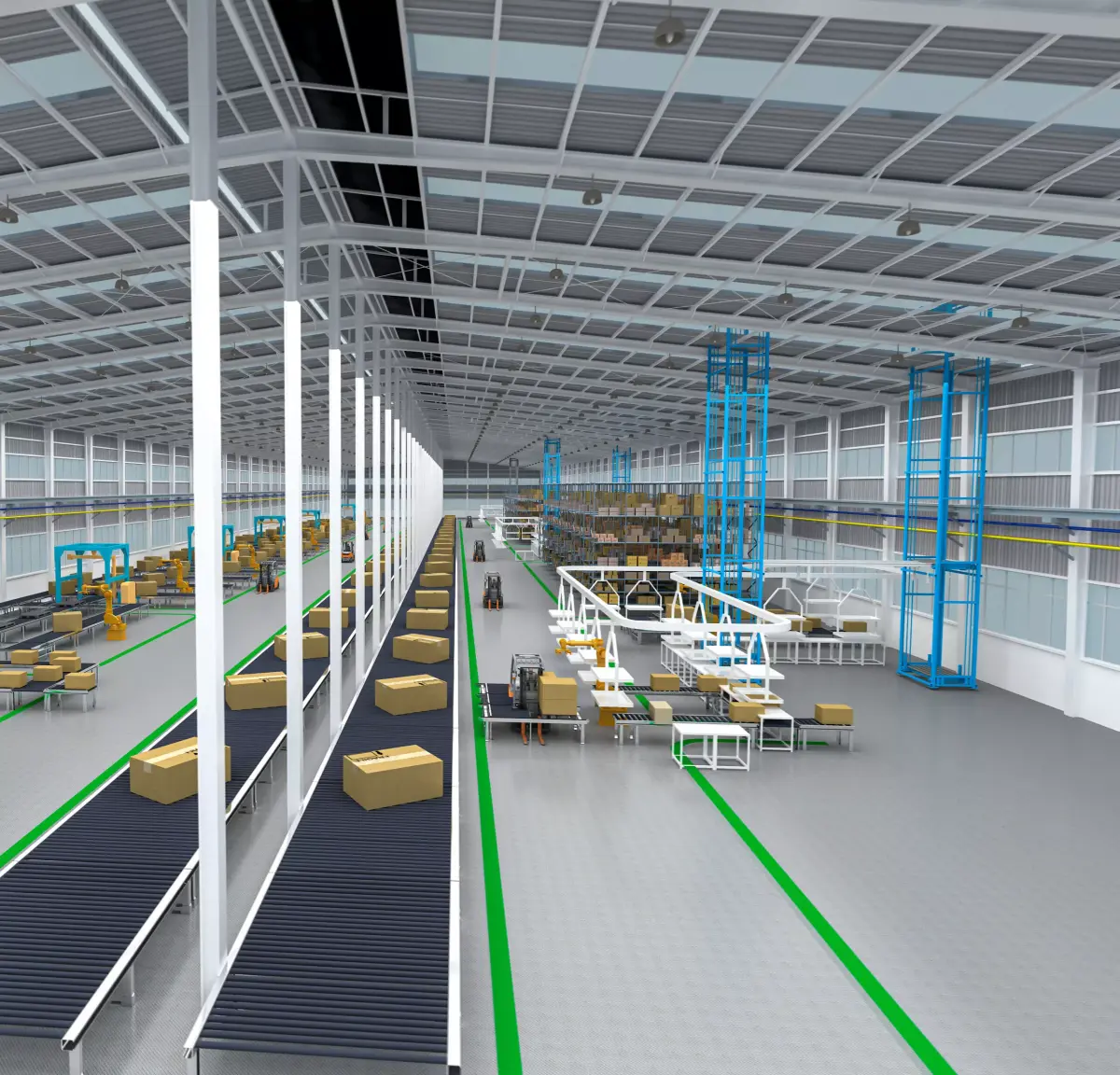 Automated logistics warehousing and sorting center 3D model