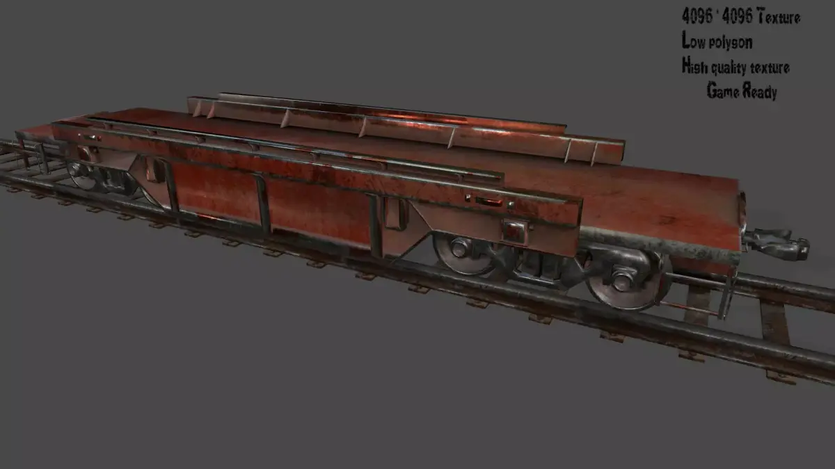 Train old rusty on tracks Low-poly 3D model