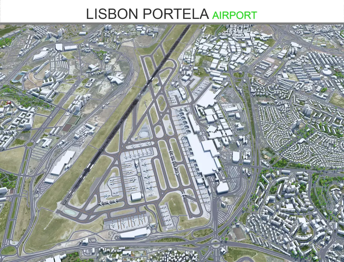 Lisbon Portela Airport 10km Low-poly 3D model