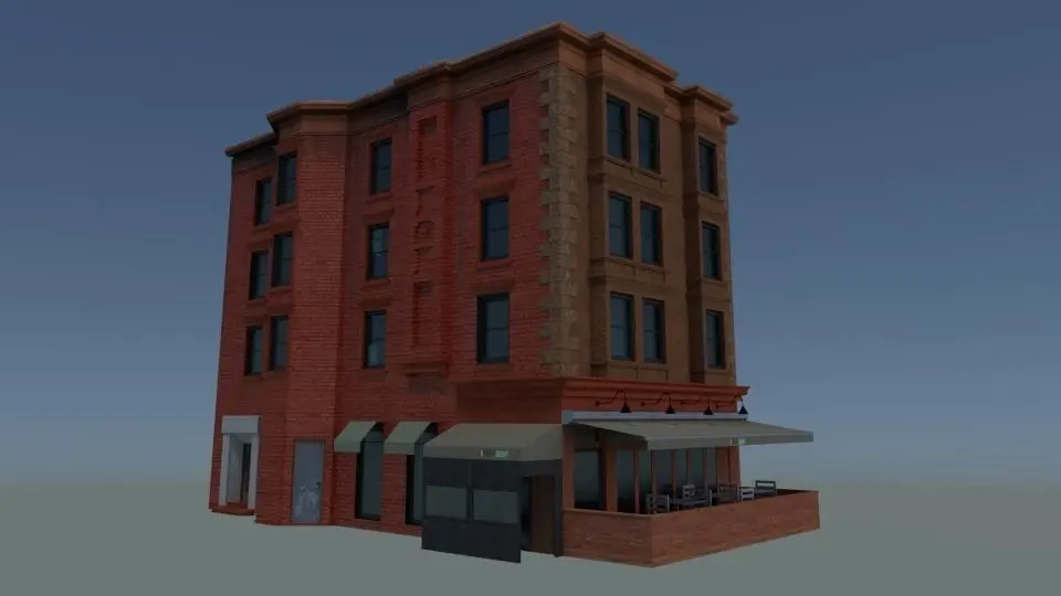 NYC corner building with restaurant Free 3D model