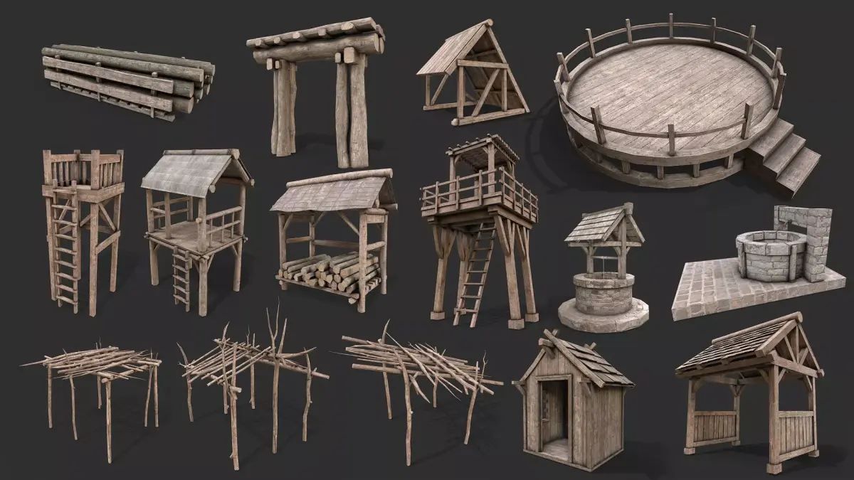 Medieval Environment Props 12 Exterior Structures Pack 2 Low-poly 3D model