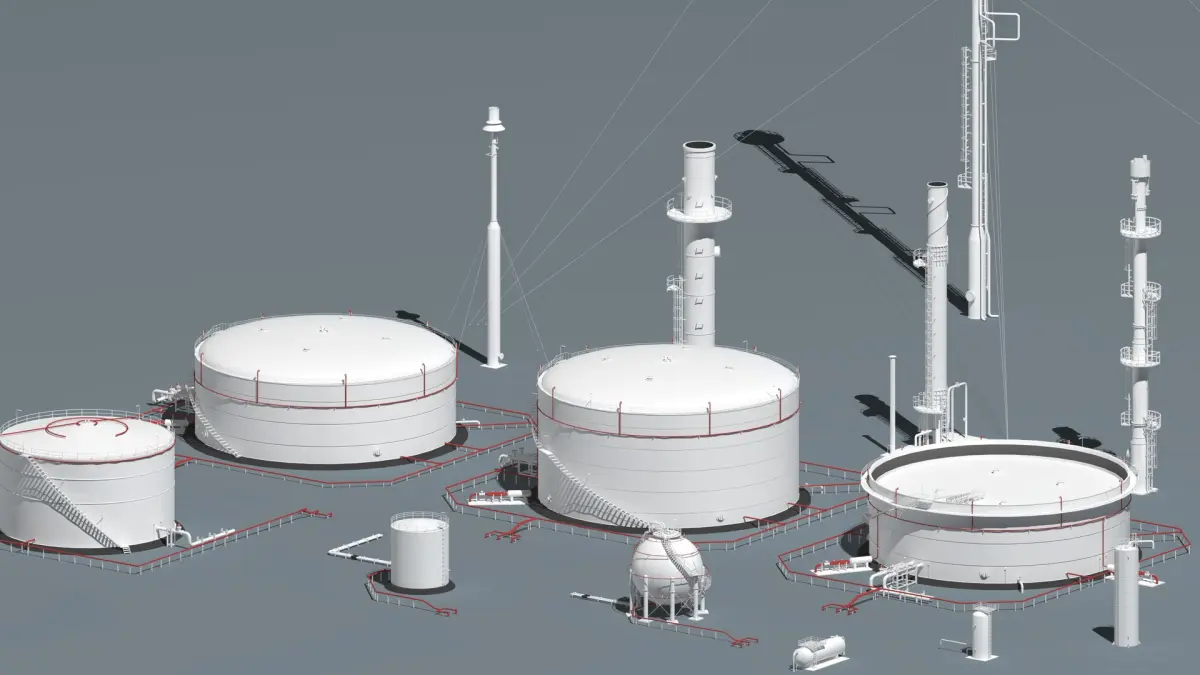 oil tanks and flare stacks 3D model