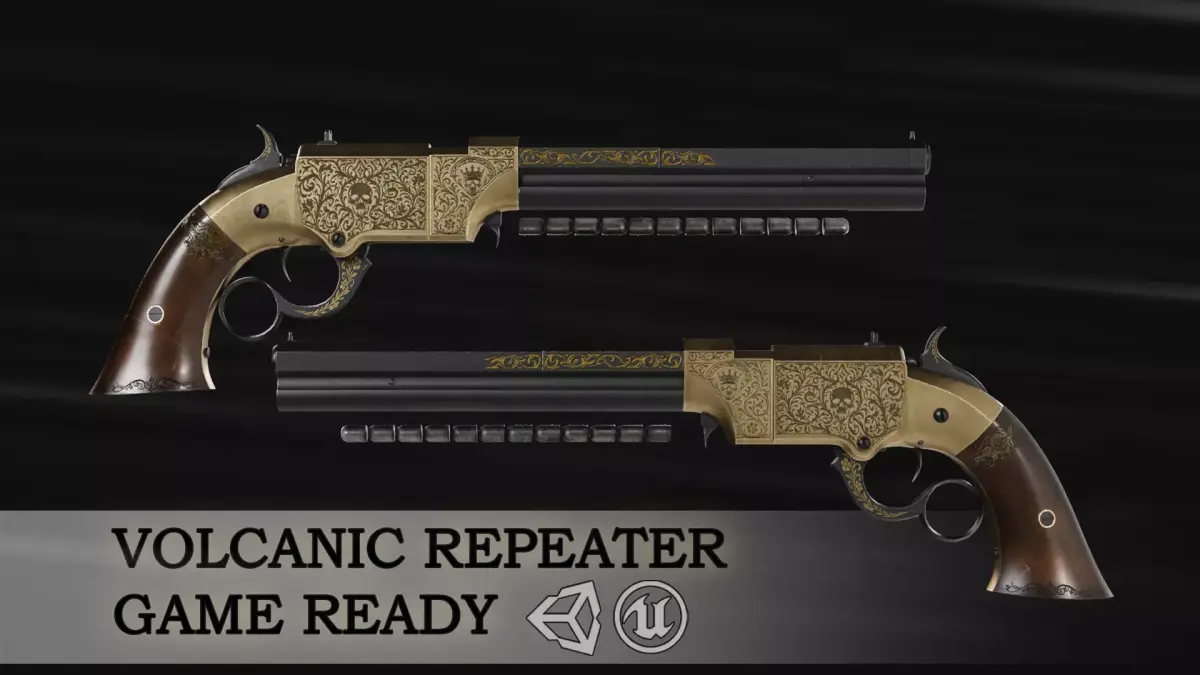 Volcanic Repeater - Engraved - Lever Action Pistol Low-poly 3D model