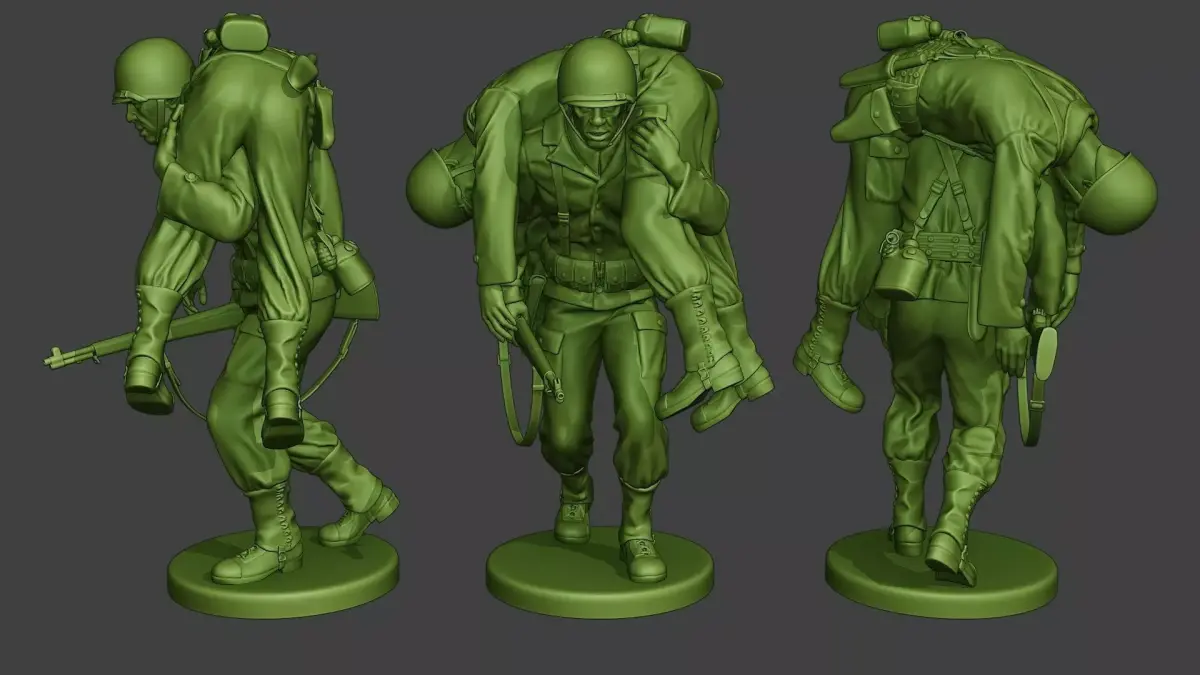 American soldier ww2 carring wounded A10 3D print model