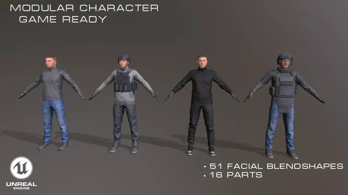 Modular Urban Soldier Low-poly 3D model