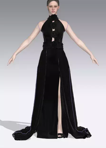 dress rose detail black long elegance dress  Low-poly 3D model