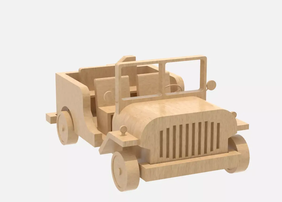 Wooden Jeep Low-poly 3D model