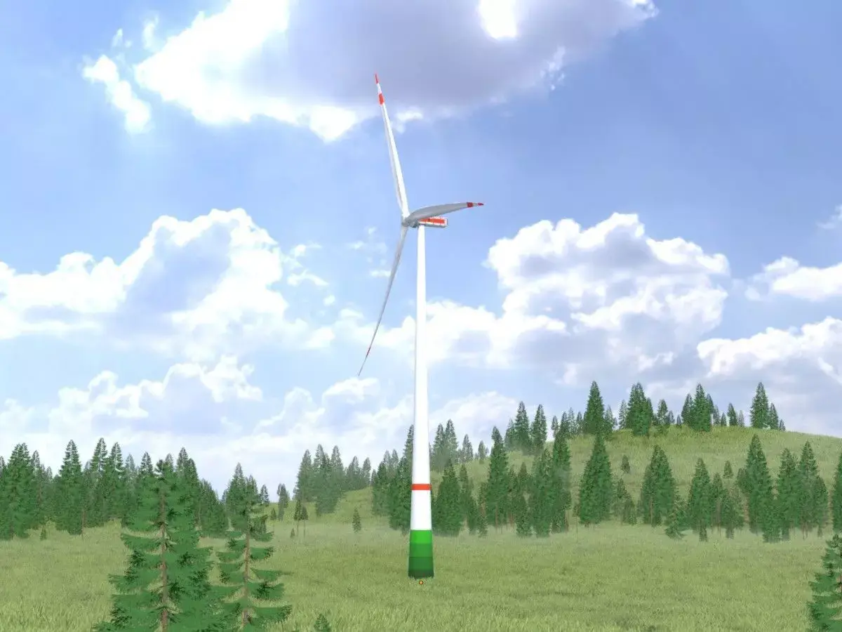 Wind turbine E1 H-163 RD 172 m with animation Low-poly 3D model