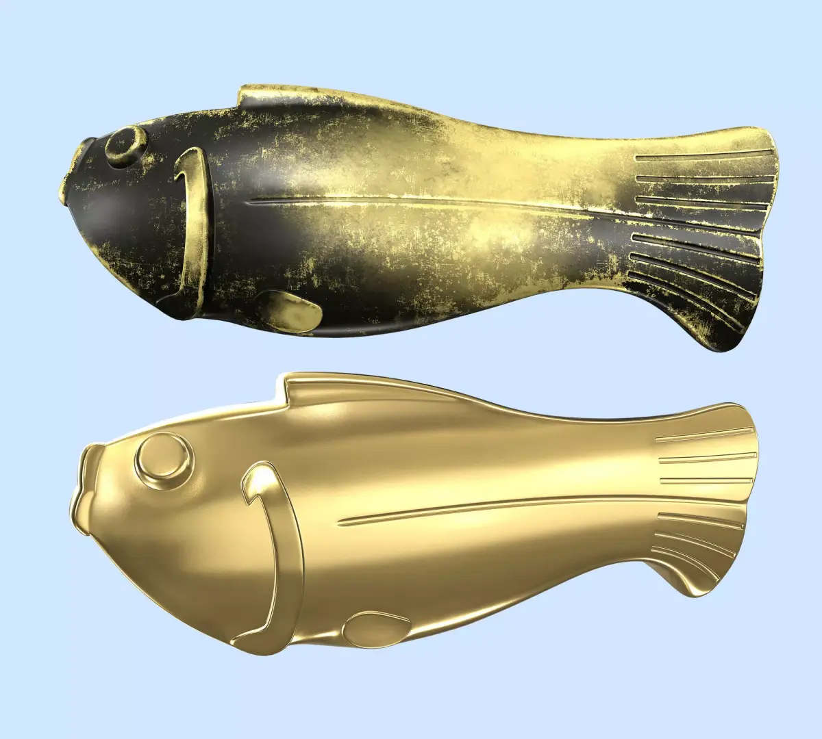 Vintage antique bronze gold fish for visualization and printing Low-poly 3D model