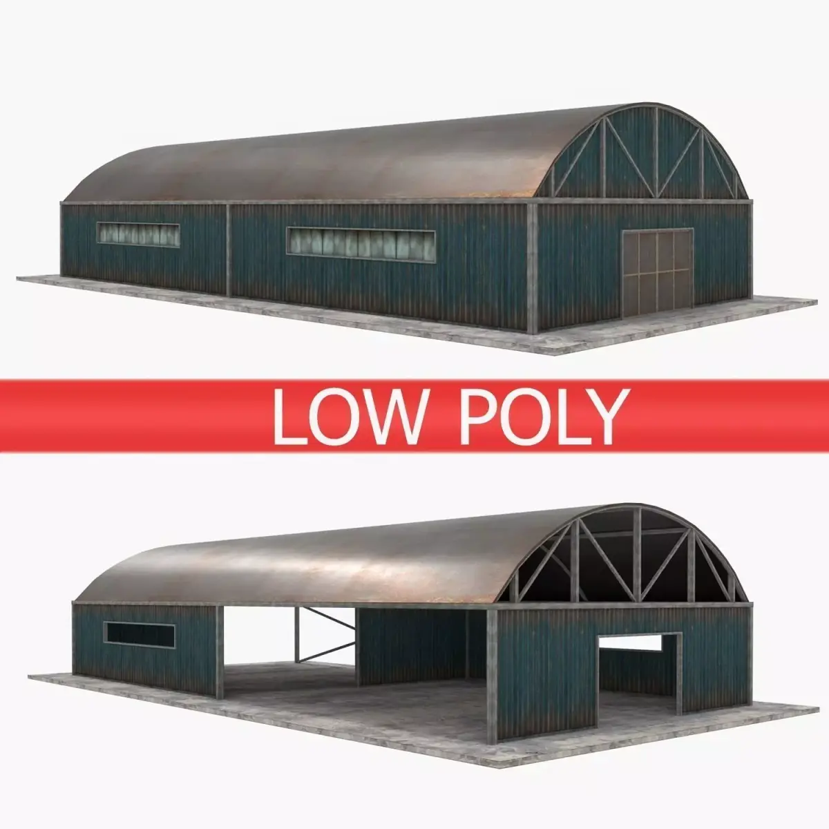 Warehouses Pack - Blue  Low-poly 3D model