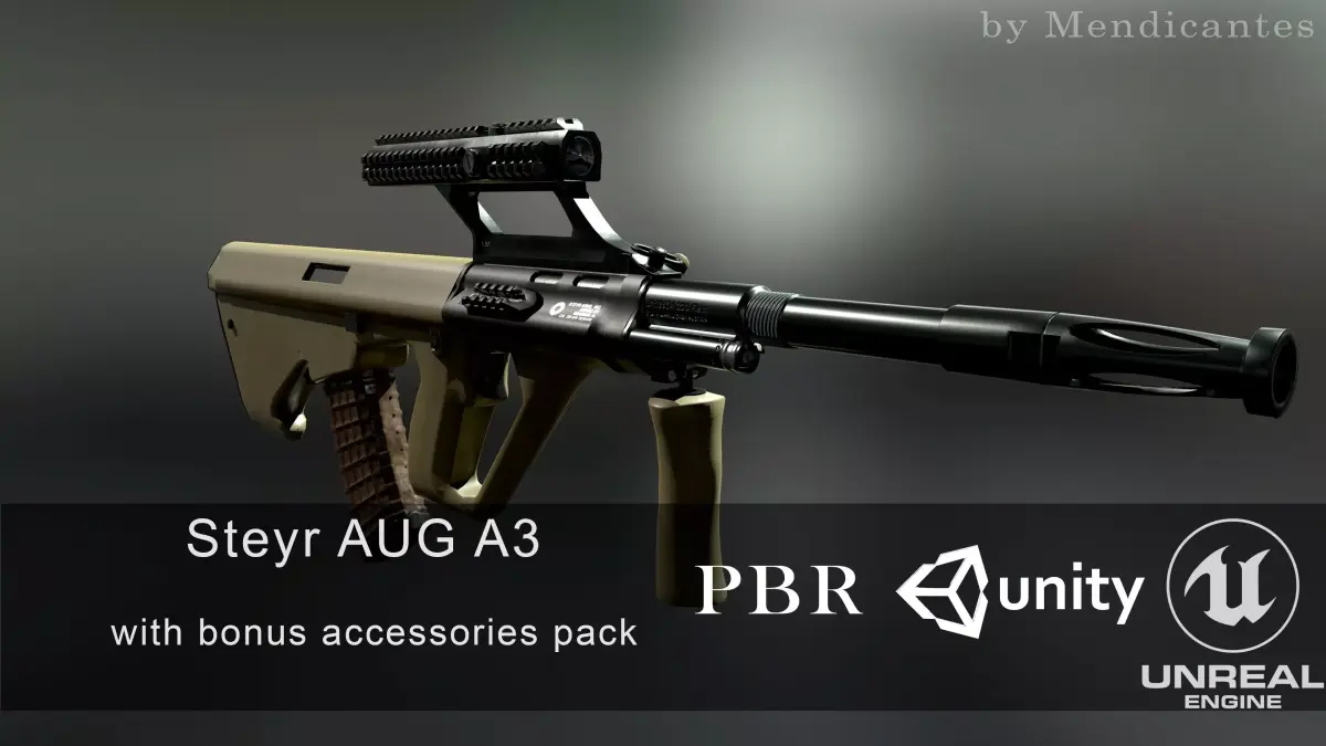 AUG A3 Austrian assault rifle for FPS Low-poly 3D model