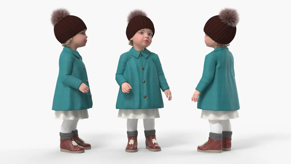 Toddler Girl Everyday Autumn Style Standing Fur 3D model