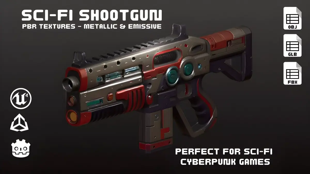 Sci-Fi Shotgun High-Quality PBR Model for FPS Cyberpunk Games Low-poly 3D model