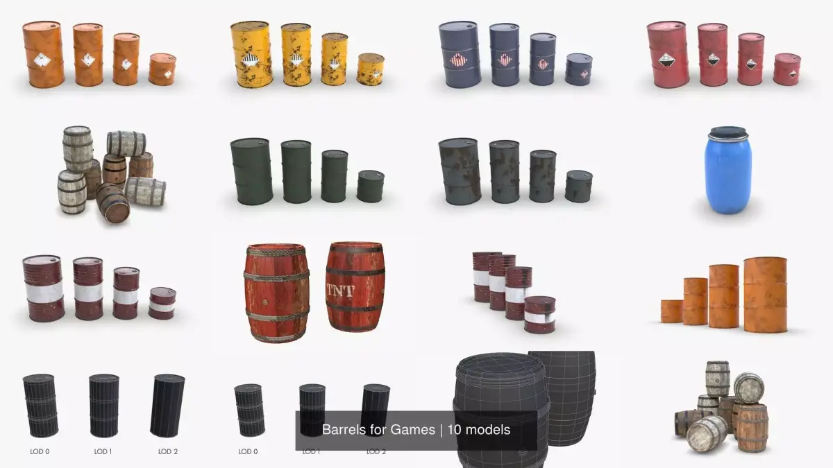 Barrels for Games 3D Model Pack