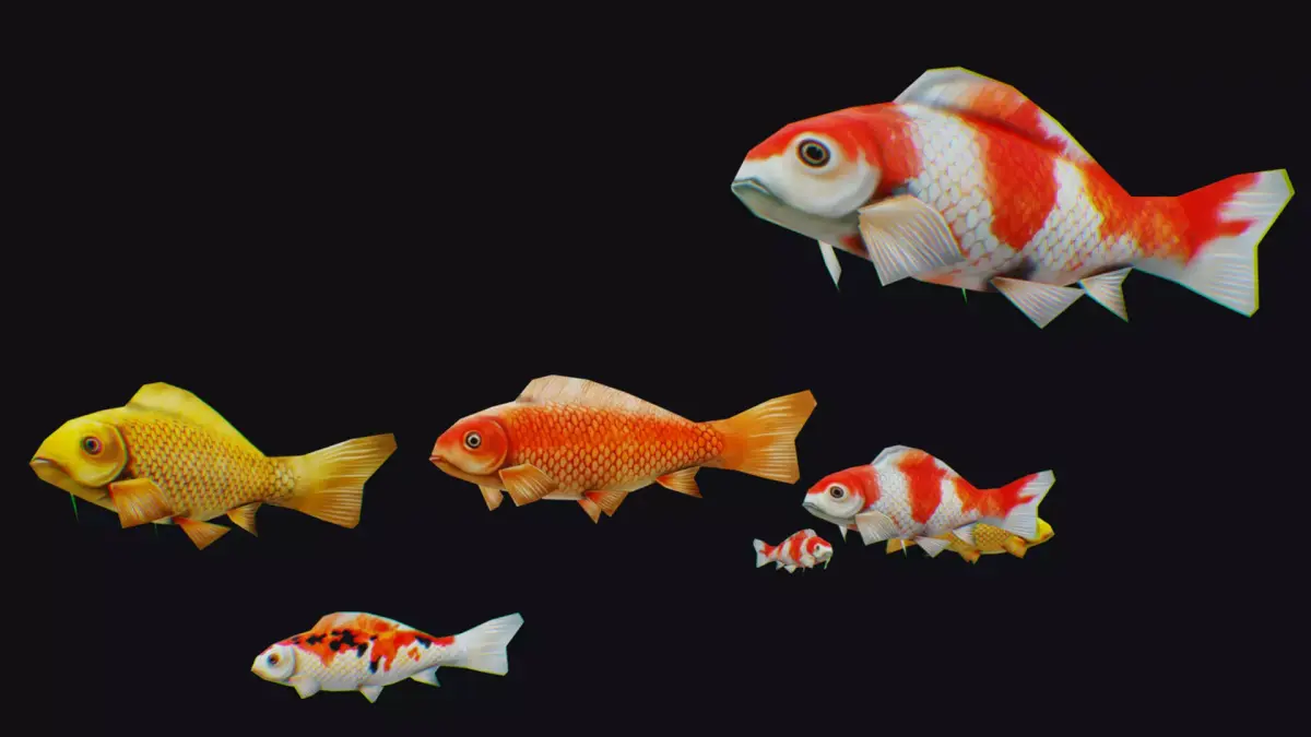 Carp Koi Flock Realistic Fish River Animal Animated Lowpoly Low-poly 3D model