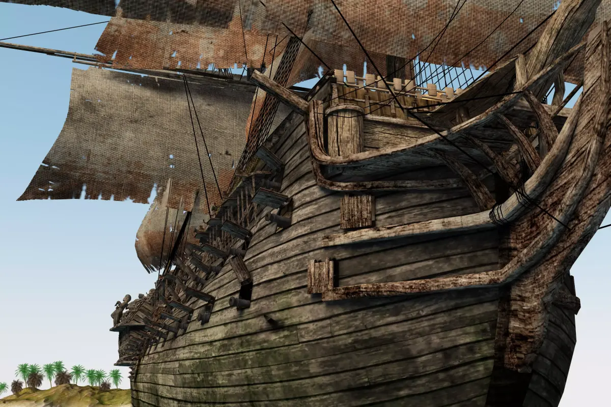 Three-deck linear galleon period 16-18 century Pirate ship Low-poly 3D model