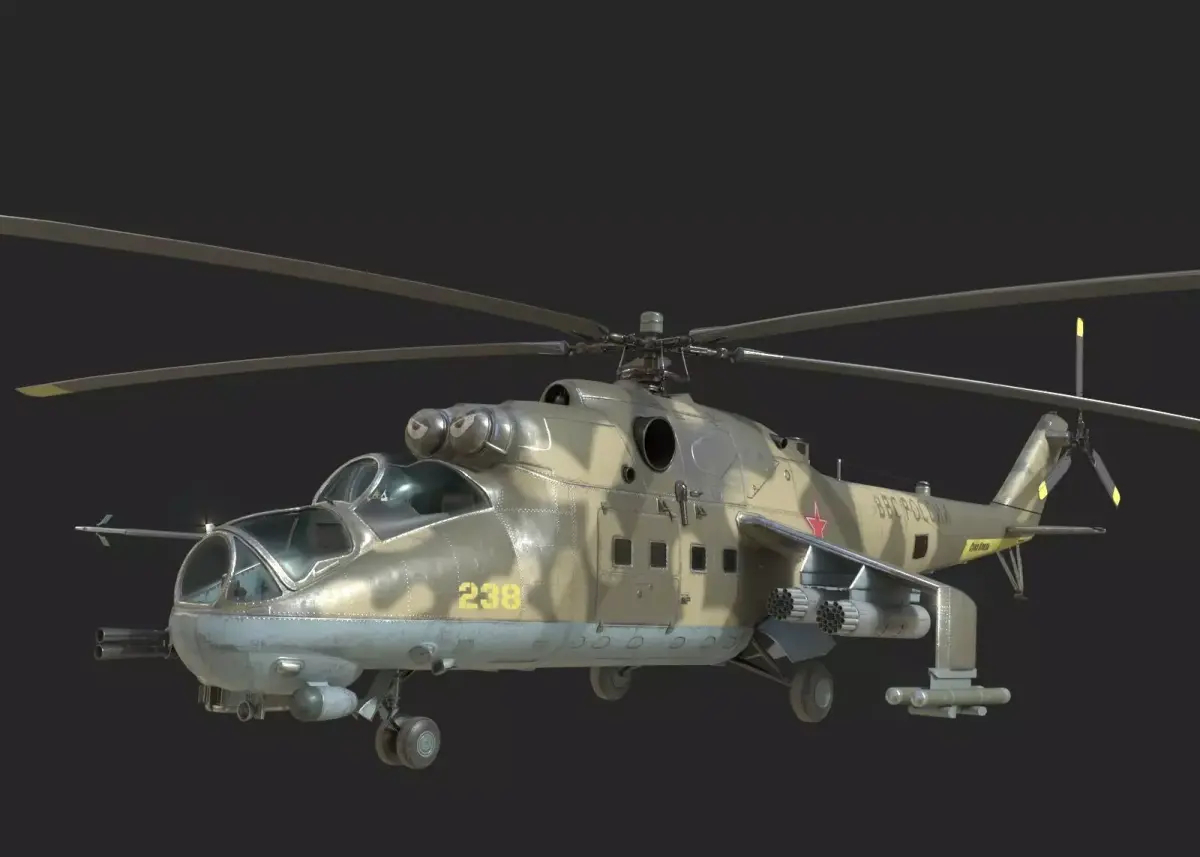5 coatings of Russian Mi-24P Hind Gunship attack helicopter Low-poly 3D model