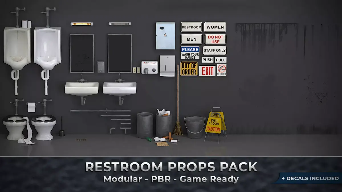 Modular Restroom Props Pack  Low-poly 3D model