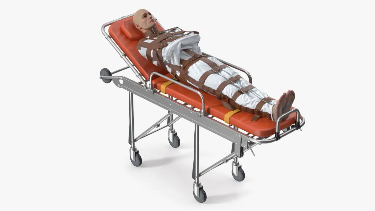 Patient in Straitjacket on Hospital Stretcher 3D model