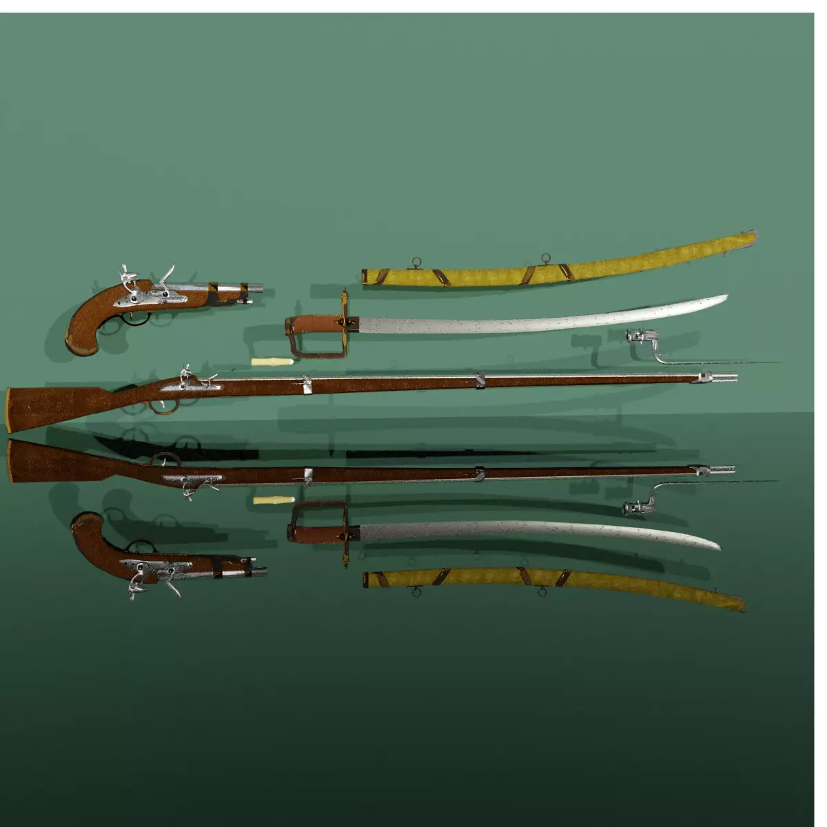 1800s Full Napoleonic Pack Of Weapons Musket Sabre Pistol bonus Low-poly 3D model