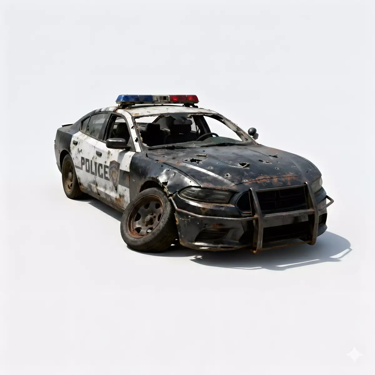 Patrols End Ruined Police Cruiser 3D Model Low-poly 3D model