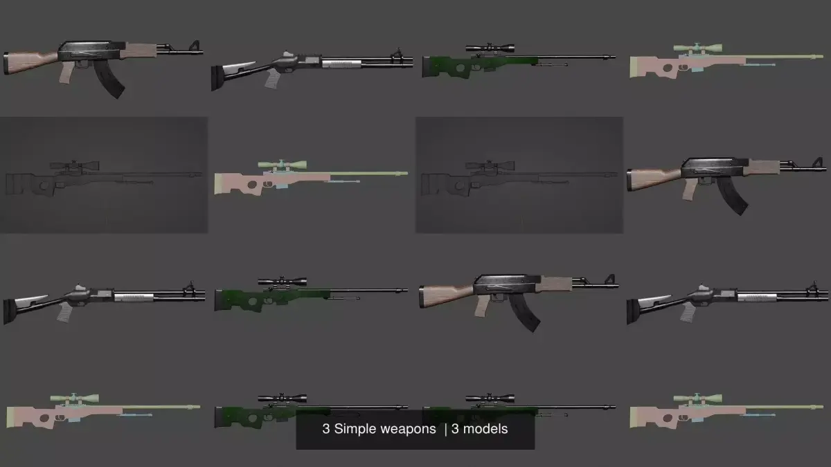 3 Simple weapons 3D Model Collection