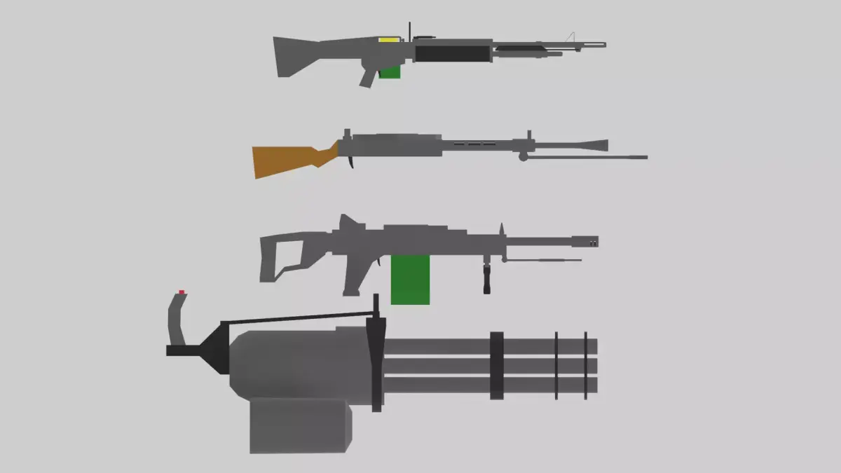 Low-poly pack machine guns Low-poly 3D model